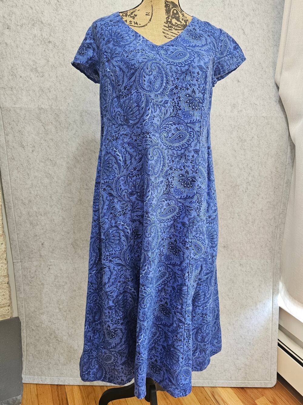 J. Jill Love Linen Dress V-Neck Maxi Dark Viola Majestic Paisley Cottage Sz S